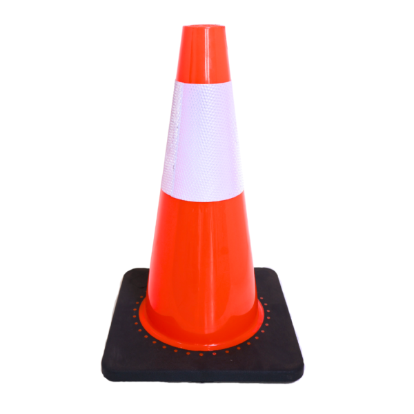 Cono vial 27x27x45 pvc con reflejante base negra