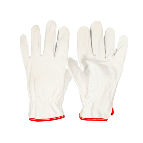 Guante argonero blanco de piel de res con elástico