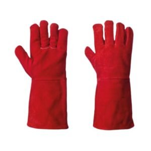 Guante de soldador de carnaza afelpado rojo